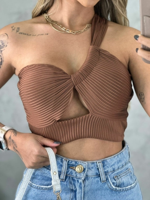 Cropped Mocha marrom