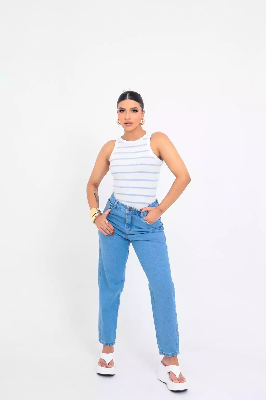 Regata listrada - Branca & Azul candy